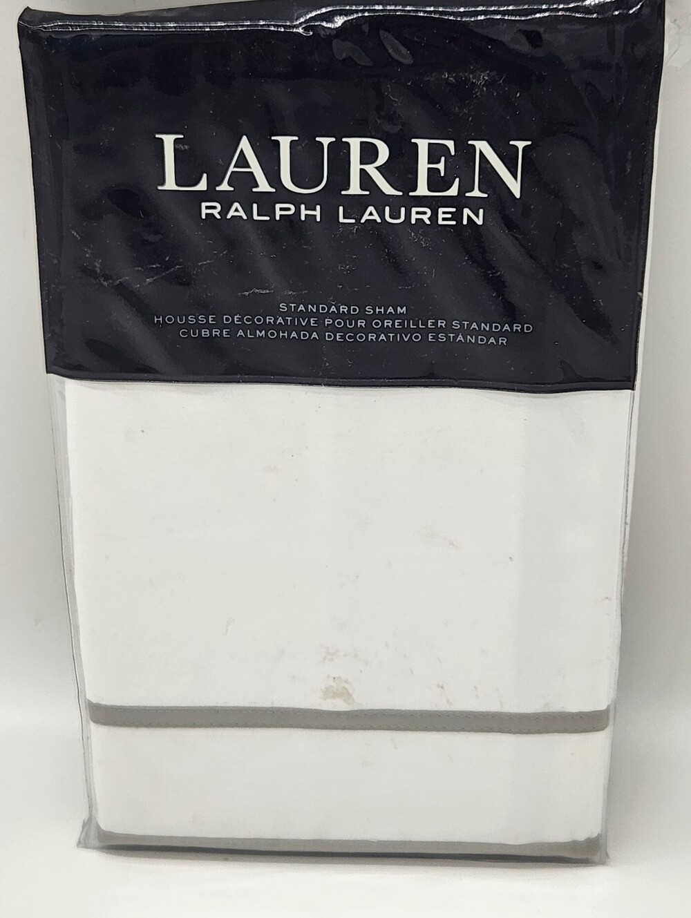 Lauren Ralph Lauren Spencer Border Standard Sham White Grey 300TC Cotton